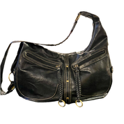 Tint black leather shoulder bag