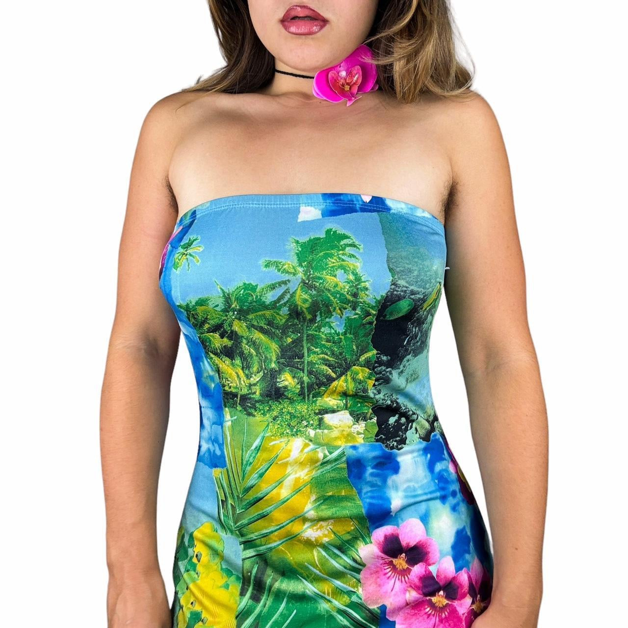 90s Cyber Hibiscus Dress (M)