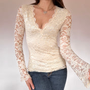 Y2K Cream Lace Longsleeve (XS)