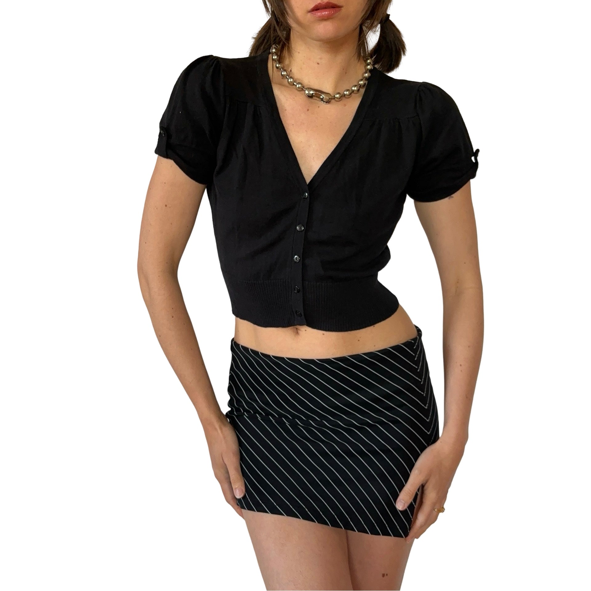Y2K Noir Cropped Cardigan (S/M)