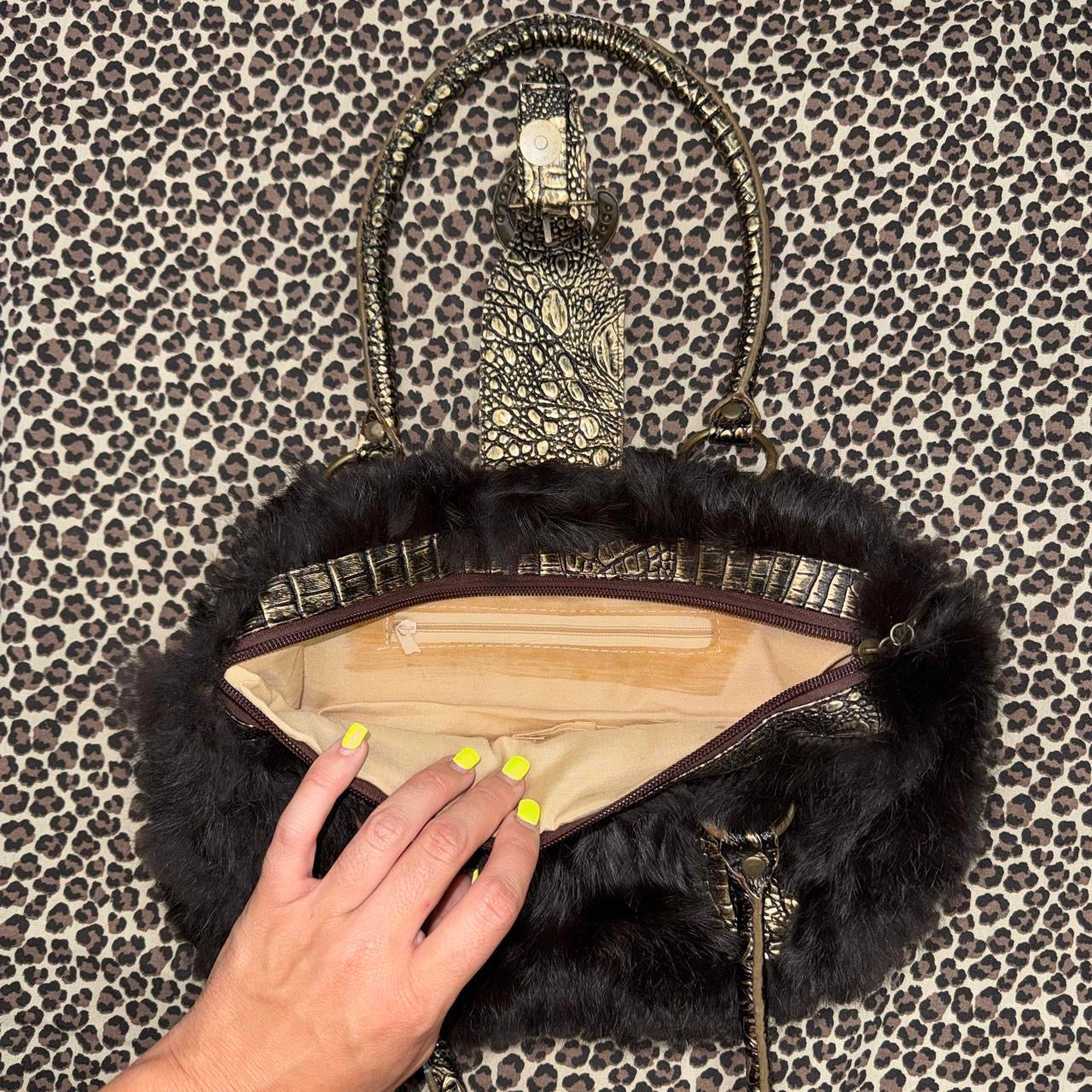 Euro Vintage Fur Statement Buckle Bag