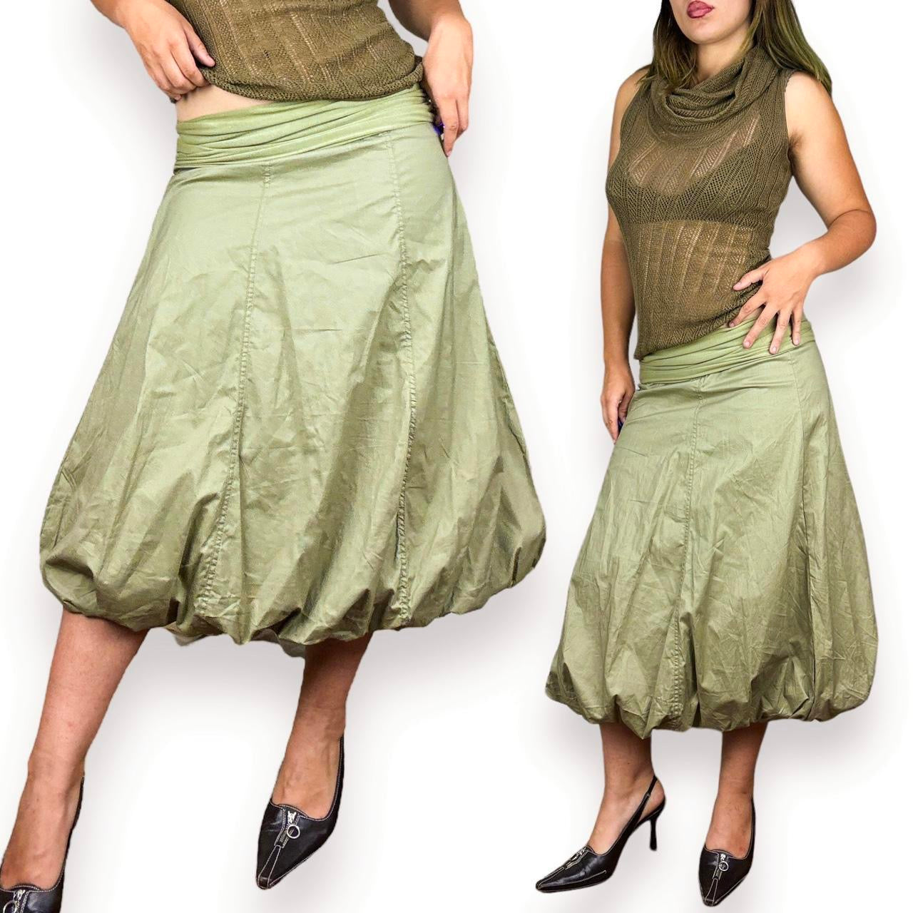 Y2K Army Green Parachute Skirt (S)