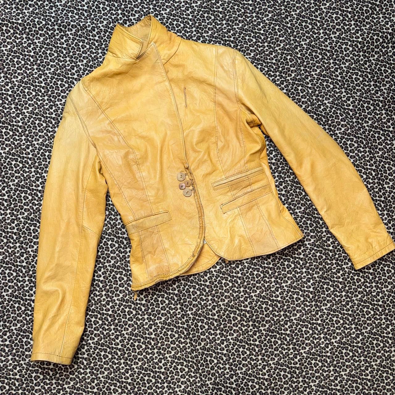 Vintage Mustard Yellow Italian Leather Button Detail Blazer (M)