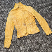 Vintage Mustard Yellow Italian Leather Button Detail Blazer (M)