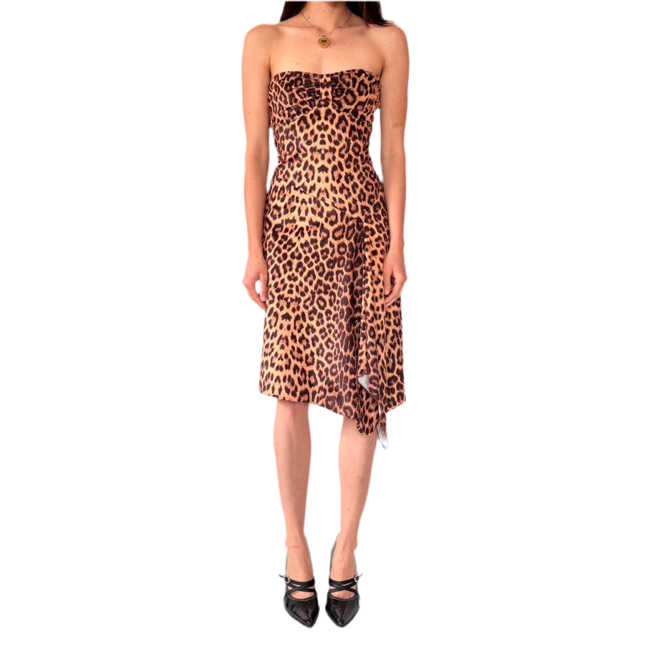Y2K Strapless Leopard Dress (S)