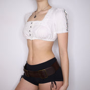 Y2K White Cotton Milkmaid Crop Top (S)