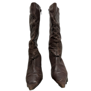 Vintage Y2K 2000s Leather Pointed Toe Kitten Heel Calf Boots (US 7 EU 38)