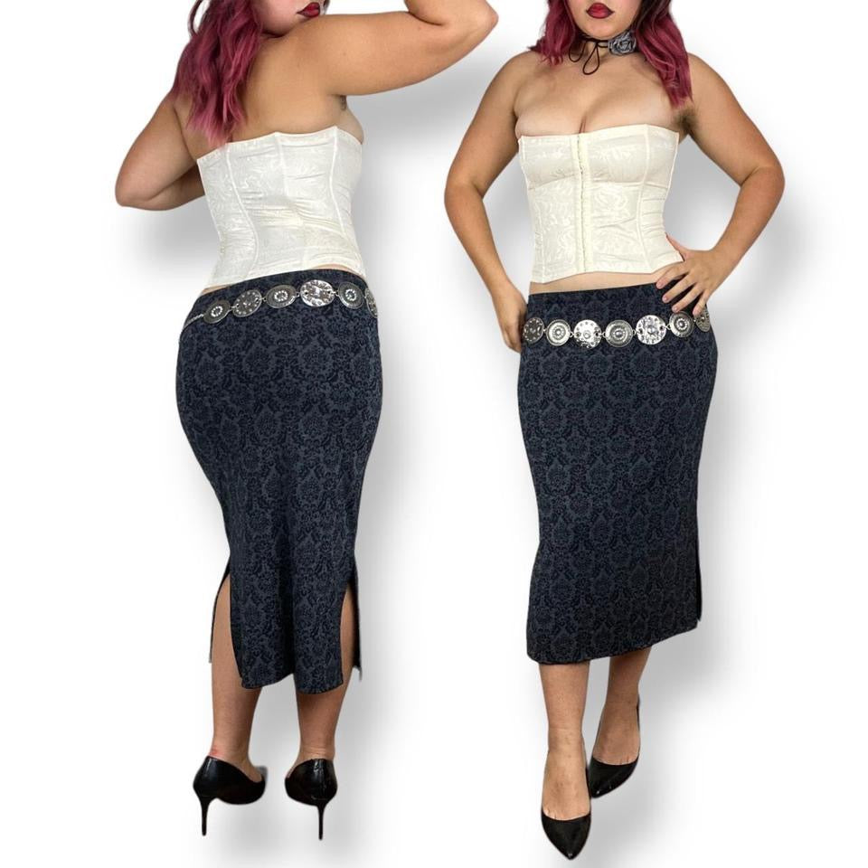 90s Charcoal Jacquard Midi Skirt (S-M)
