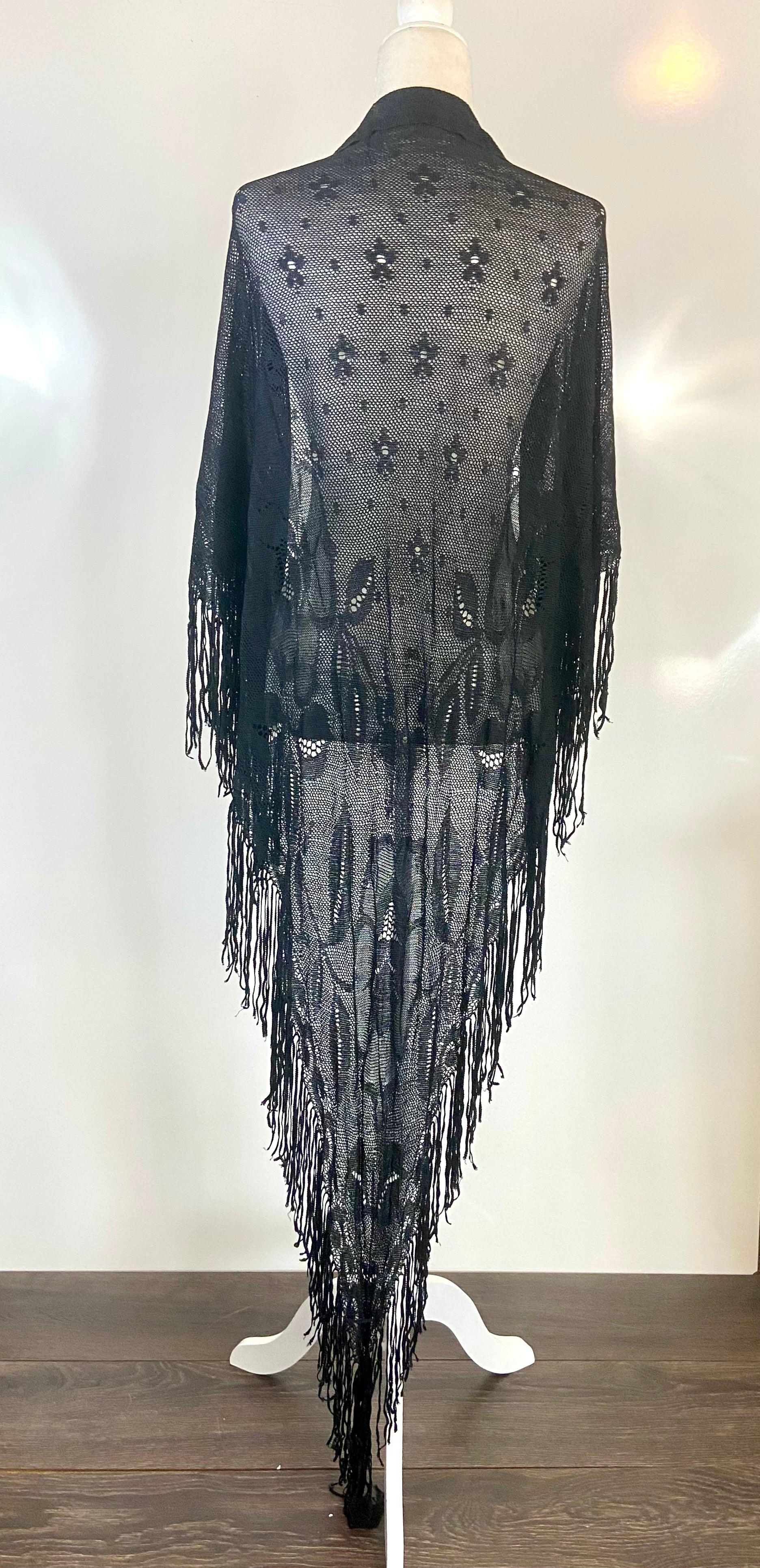 Black Lace triangle Scarf with flower accessories