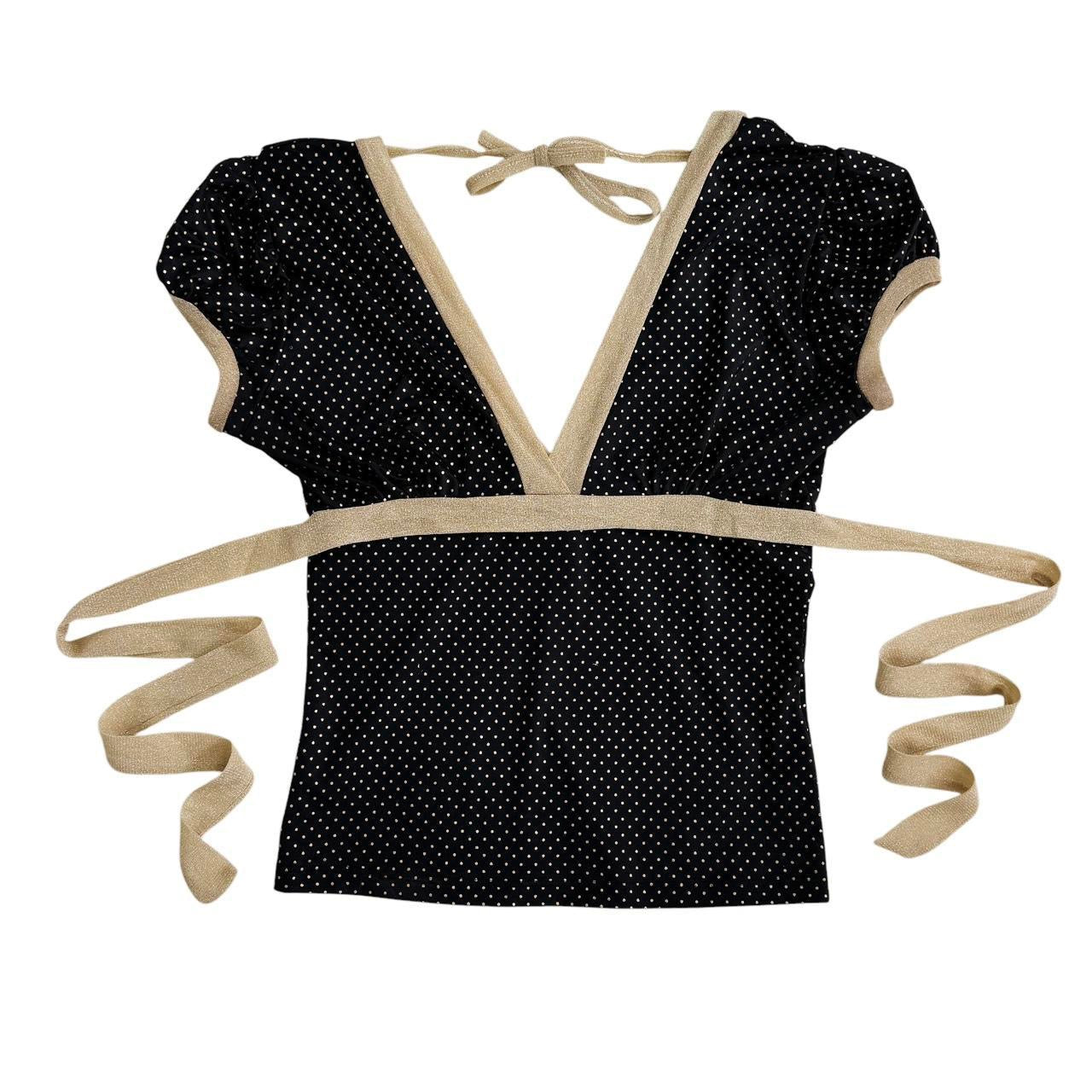 00s Polka Dot Puff Sleeve Blouse (S)