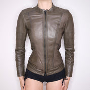 Y2K Sexy Brown Leather Moto Jacket (XS)