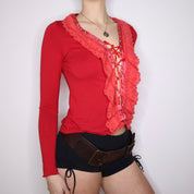 Y2K Italian Red Lace Up Corset Top (M/L)