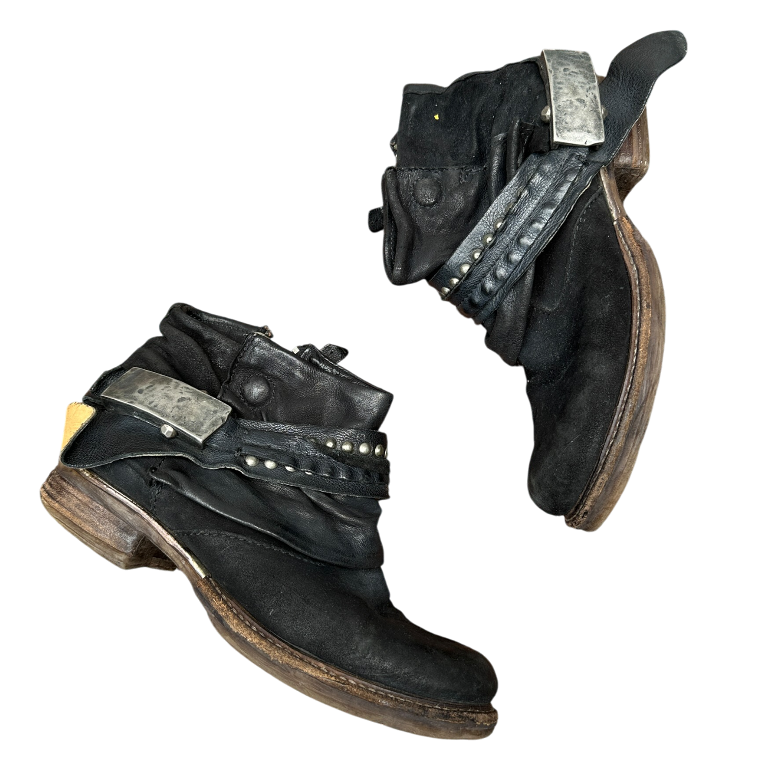 Vintage AS.98 Moto Biker Buckle Slouch Leather Ankle Boots