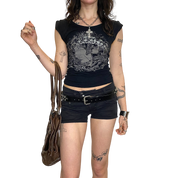 Y2K Grunge Slit Baby Tee (XS/S)