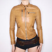 Y2K Italian Brown Leather Moto Jacket (XS)