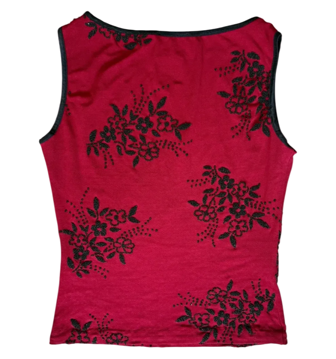 Bebe Red & Black Beaded Floral Tank (M)