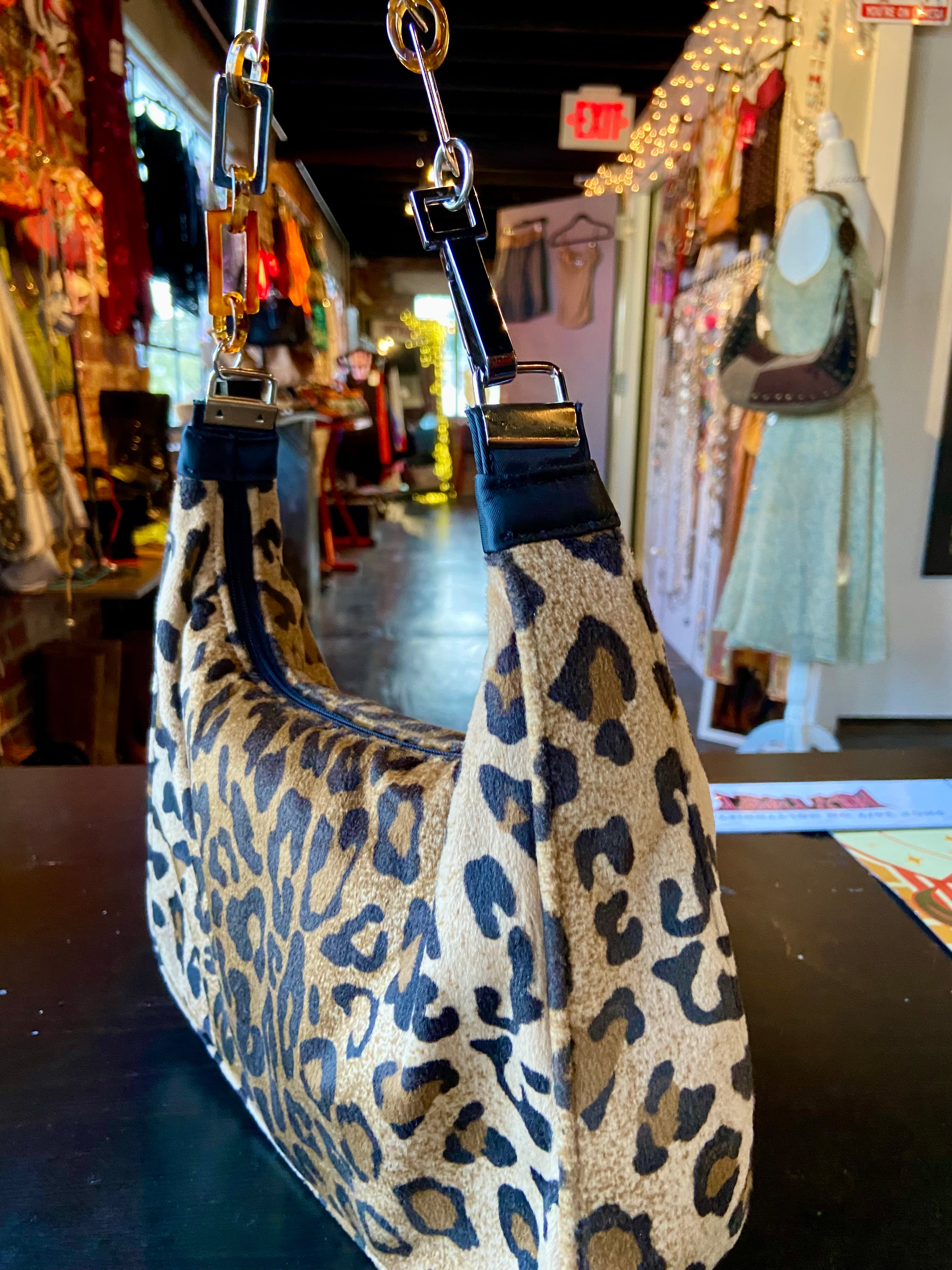 reworked chain handles Nine West bag color animal print