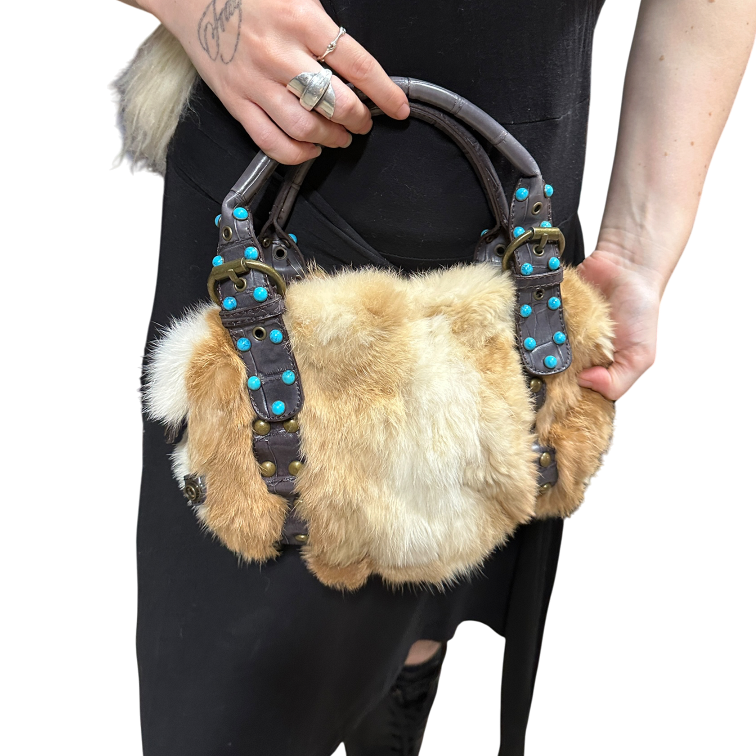 Vintage Real Fur Boho Mini Shoulder Bag