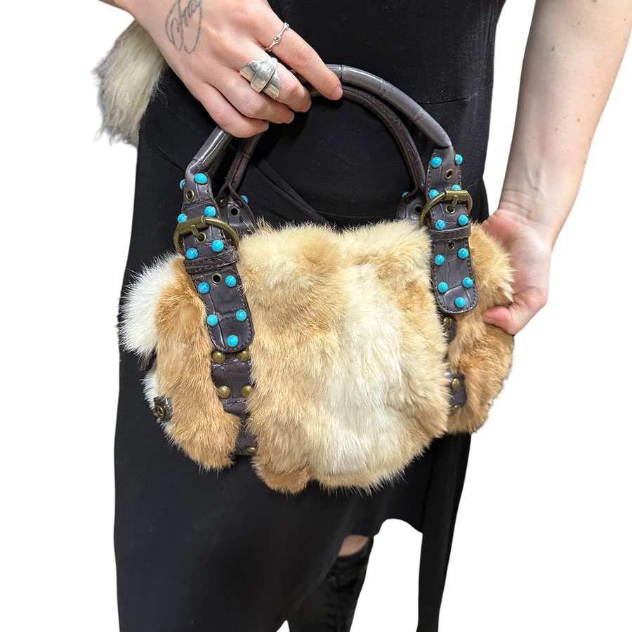 Vintage Real Fur Boho Mini Shoulder Bag