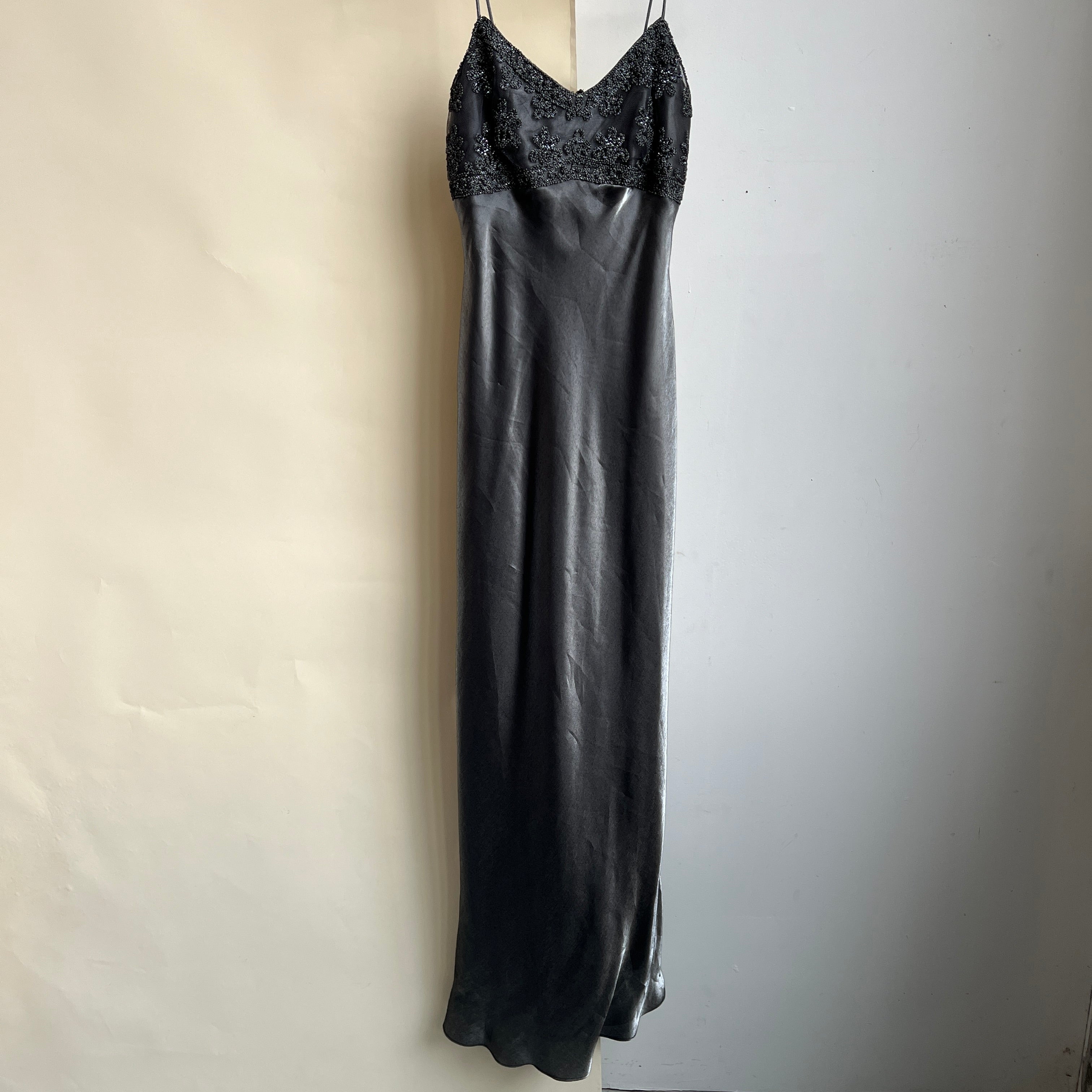 Vintage 90s silver beaded formal dress (L)