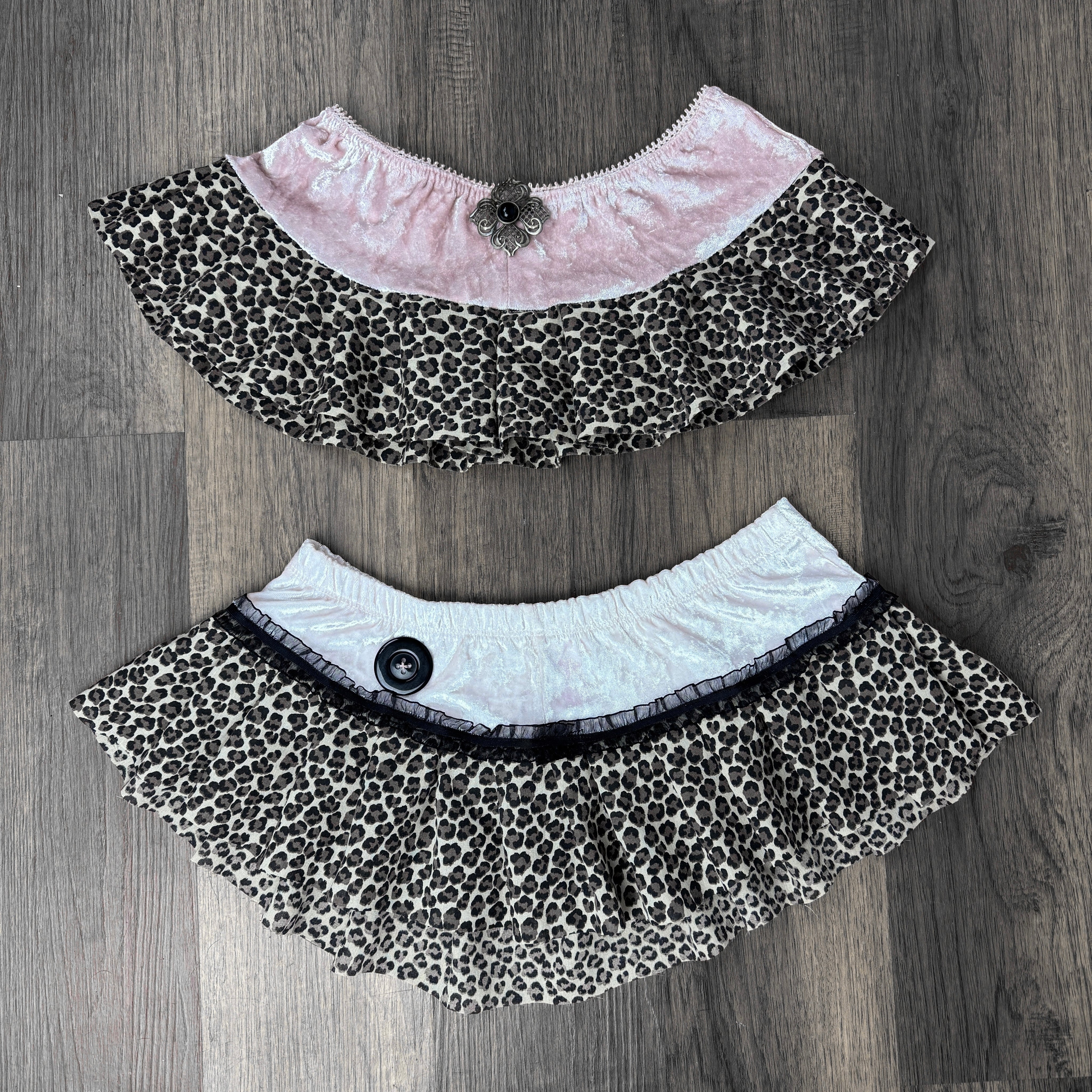 Velvet & Leopard Print Micro Skirt (XS)