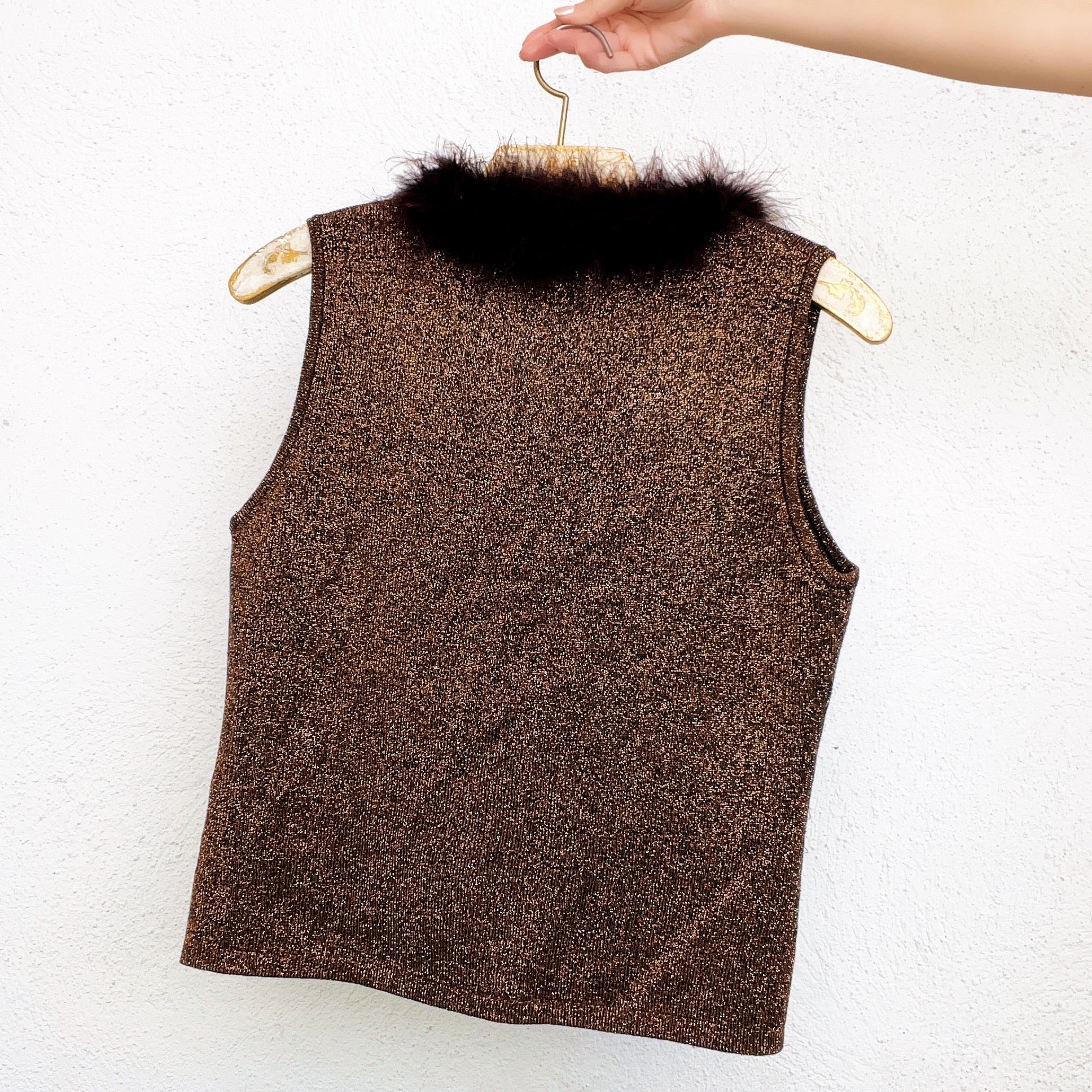 Vintage Sparkly Sleeveless Marabou Top (M)