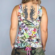 Y2K Second Skin Mesh Reversible Neckline Butterfly Graphic Tank (S/M)