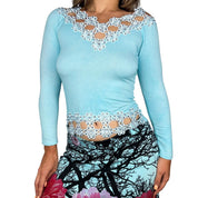 Aqua Embellished Lace Cutout Long Sleeve (S/M)