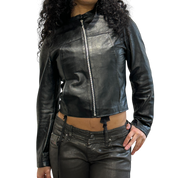 Italian Black Leather Fitted Moto Jacket (S)