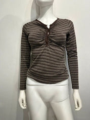 Vintage Striped Button Up Henley Longsleeve Top (S)