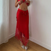Vintage Red Fishnet Maxi Skirt (S)
