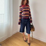 Vintage Onyx Italian Striped Knit Zip Cardigan (S/M)