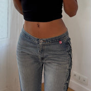 Vintage Y2K Lace Up Side Low Rise Flare Jeans (S)