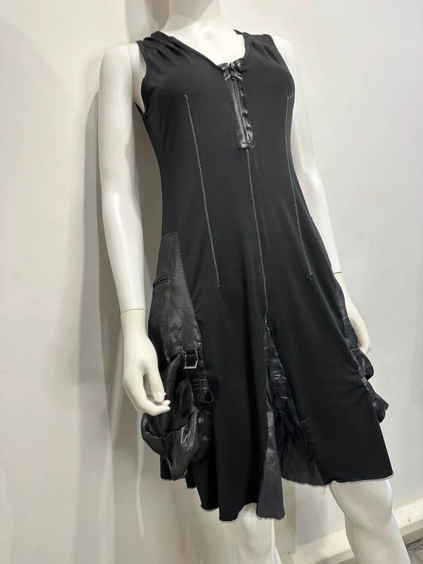 Vintage Parisian French Black Utility Midi Dress (S/M)