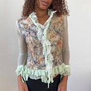 Vintage French Designer Mint Mesh & Brocade Blouse (S/M)
