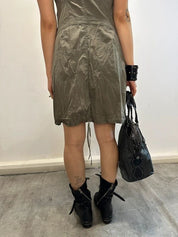 Parisian French Vintage Utility Khaki Green Cargo Midi Dress (S/M)