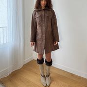 Vintage Brown Leather Button Front Coat (S)