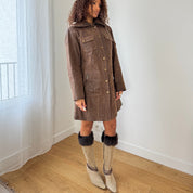 Vintage Brown Leather Button Front Coat (S)