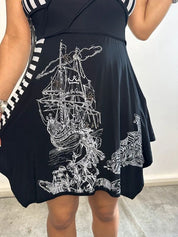 Vintage Save The Queen! Designer Striped Asymmetrical Mini Dress Long Top (S)