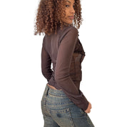 Vintage Chocolate Brown Mesh Ruffle Blouse (S)