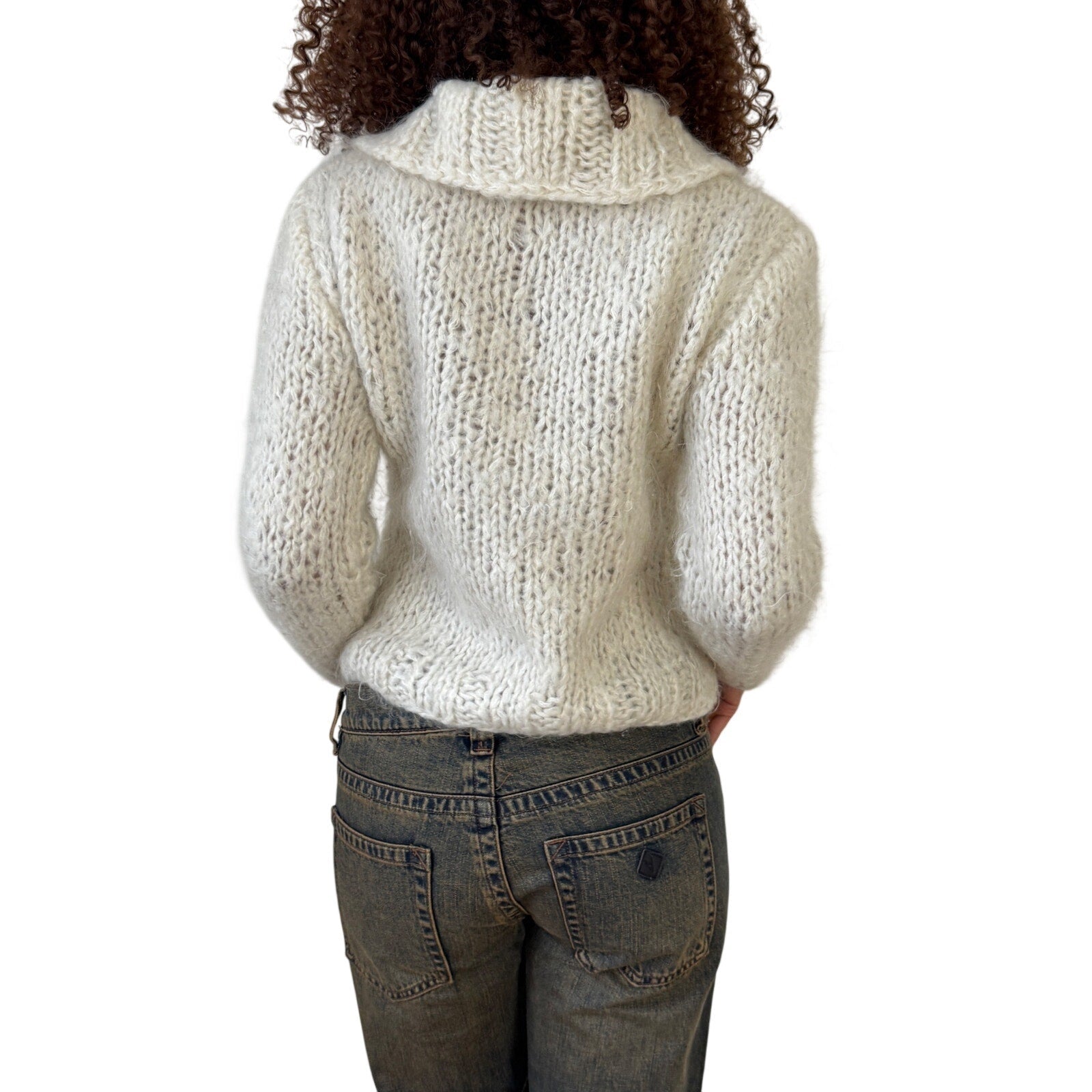 Vintage Italian Mohair Knit Cardigan with Embroidered Florals (S 