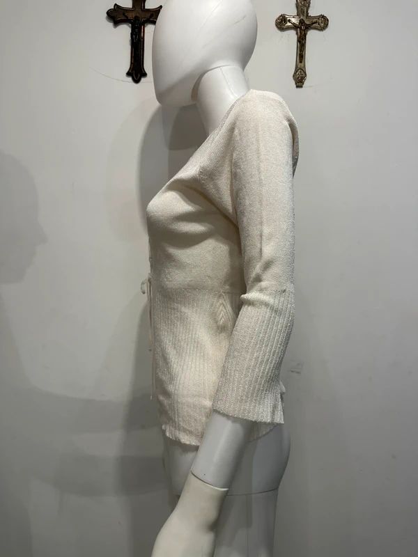 Vintage Lace Up Coquette Lace Up 3/4 Length Light Knit Longsleeve (S/M)