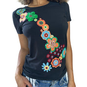 Vintage Moschino florals baby tee with sequin (S/M)