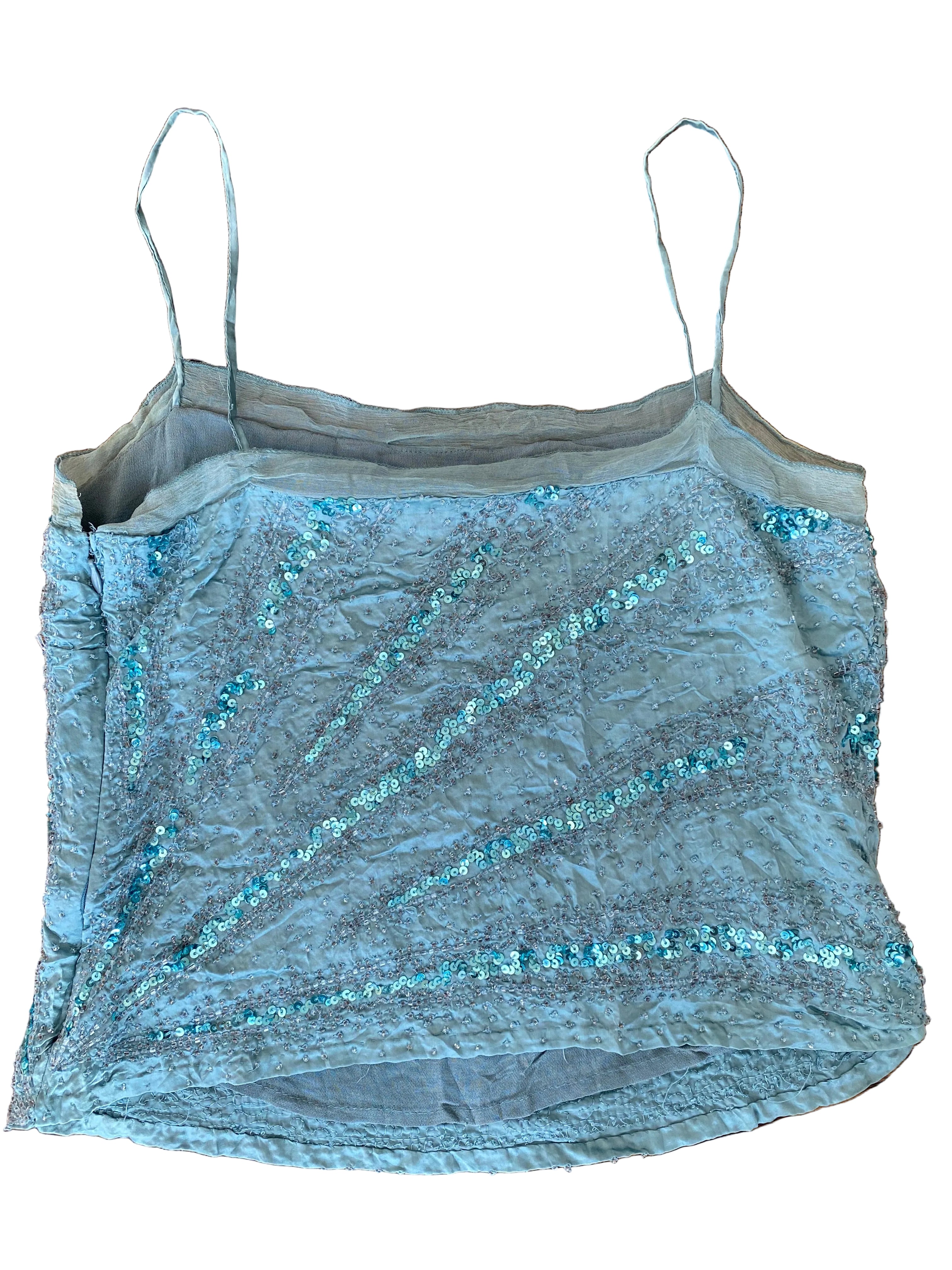 Aqua Silk Beaded Top (M)