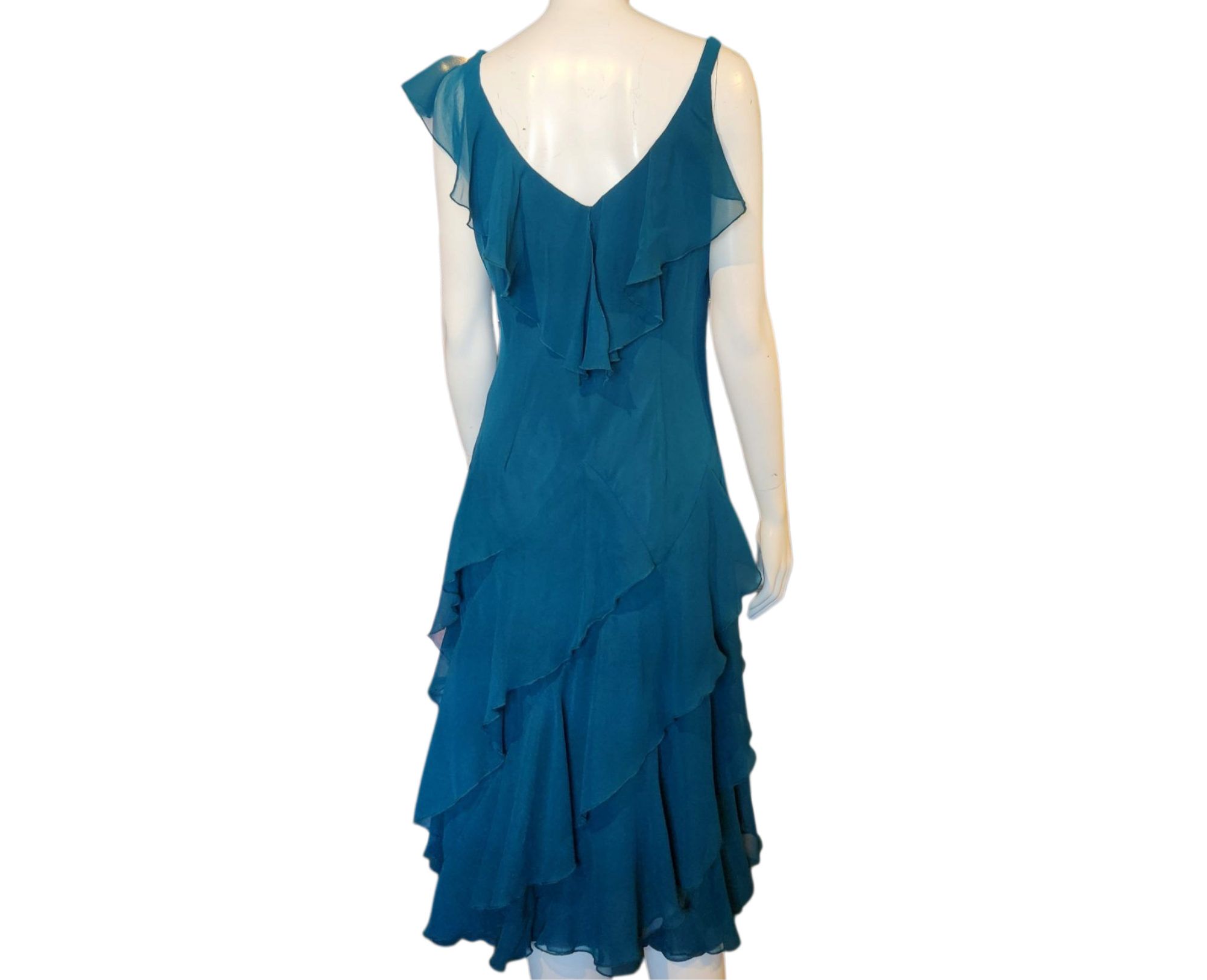 Y2K Teal Ruffle Midi Dress (L/XL)