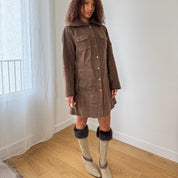 Vintage Brown Leather Button Front Coat (S)