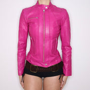 Y2K Sexy Pink Leather Moto Jacket (XS)