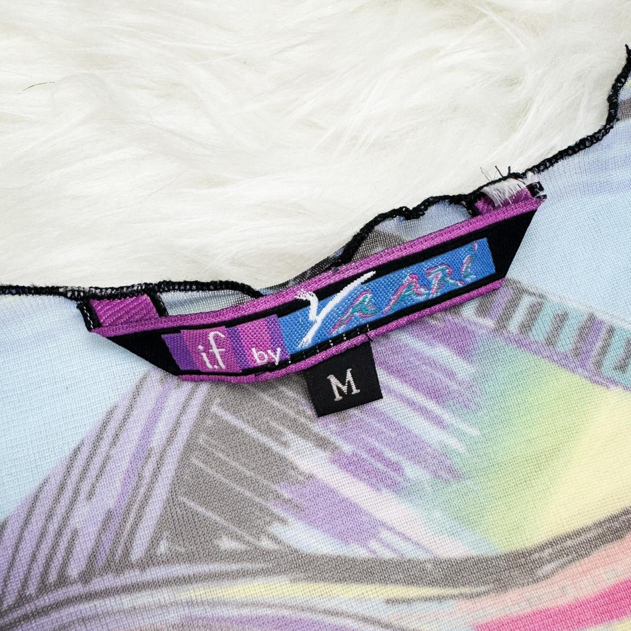 Y2K Psychedelic Art Graphic Mesh Top (M)