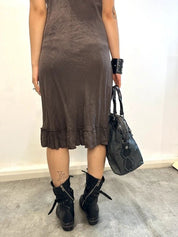 Vintage 90s Italian Linen Ruffle Midi Dress (S/M)