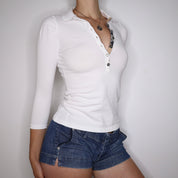 Y2K BURBERRY White Collared Button Up Top (XS)